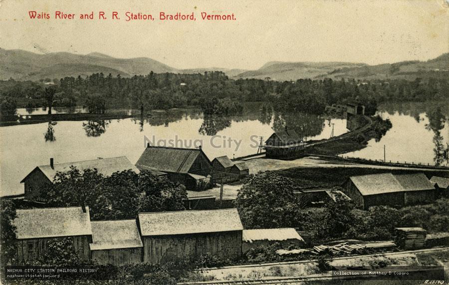 Postcard: Waits River and Railroad Station, Bradford, Vermont
